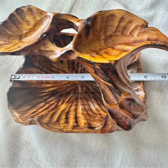 Vintage Carved Wooden Charcuterie Bowl with Handle - Picture 6 of 9